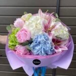 Букет Гортензія , Евкаліпт , Лілія , Півонія